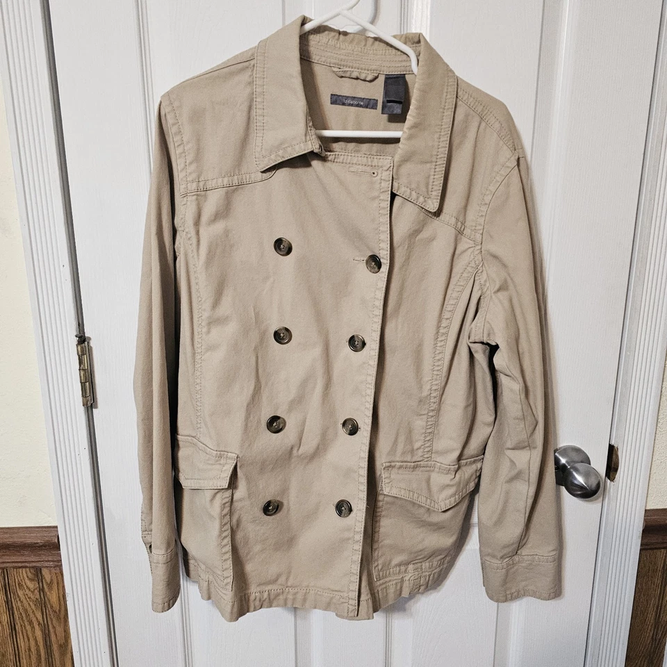 Chaqueta Liz Claiborne Denim Doble Pecho Sensación Bronceada Y2k Para Mujer L o XL Tareas  Foto 1 de 4