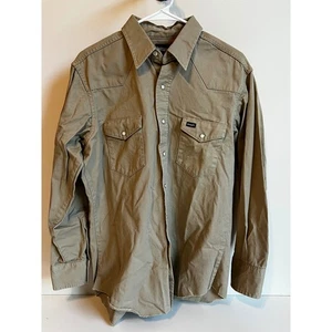 Wrangler Western Shirt Mens 16 1/2 x 34 Tan Pearl Snap LS X-Long tails Reg Fit - Picture 1 of 9
