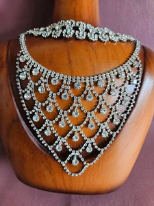 Vintage 40er Braut Abschlussball Abend Latz Tropfen klar Strass Halskette 17 1/2" - Bild 1 von 20