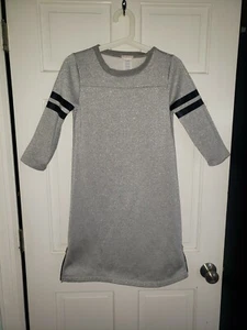 CREWCUTS Silver gray Sparkle Stretch cotton navy stripe Jersey Dress. Girls 16 - Picture 1 of 7