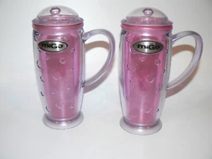 LOT OF 2 PMI MIGO 16 OZ PINK PASTEL FUCHSIA SUNKEN POLKA DOTS TRAVEL TUMBLER MUG - Picture 1 of 7