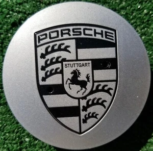 Factory Porsche Center Cap Cayman Boxster Flat Silver Black OEM Wheel 9P1601149A - Picture 1 of 8