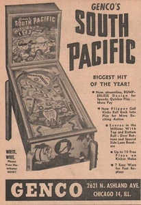 1950 Vintage GENCO SOUTH PACIFIC SHUFFLE ARCADE GAME NOVELTY Print Ad - Picture 1 of 1