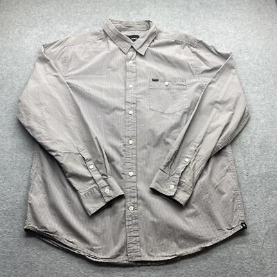 Camisa Hurley Para Hombre Extra Grande Abotonada Manga Larga Gris Rayas Surfer Bolsillo Foto 1 de 4