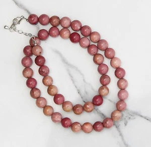 Natural Pink Rhodonite 8 MM Round Smooth Adjustable Beaded Necklace 18" - Picture 1 of 6