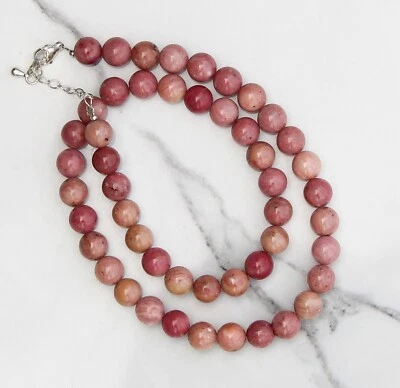 Collar de cuentas ajustables lisas redondas de rodonita rosa natural 8 mm 18" Foto 1 de 4