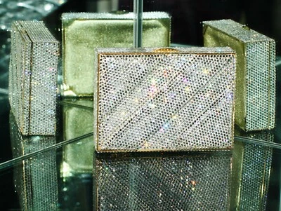 Judith Leiber SWAROVSKI CRYSTAL GOLD CLASSIC SIMPLE DESIGN Clutch BOOK BOX BAG - Image 1 of 4