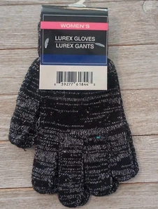 Black Lurex Glitter Gloves Womens One Size  - Picture 1 of 2