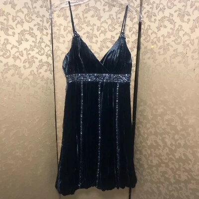 Платье Sue Wong бирюзово-синее с бисером бархатный пузырчатый подол размер 2 - Изображение 1 из 4