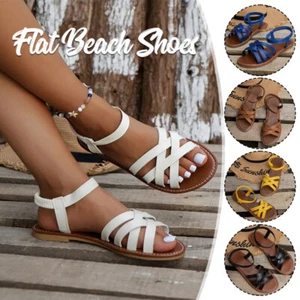 Stylish Women Summer Flat Sandals Cross Straps Non Slip Ladies Daily Beach ShoeS - Picture 1 of 20