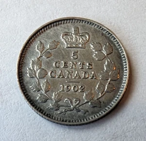 1902 Canada 5 Cents Small Silver Coin - Picture 1 of 2