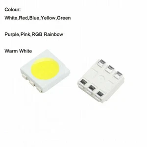 SMD 5050 LED Light Emitting Diodes White Red Blue Yellow Green Purple Pink RGB - Picture 1 of 12
