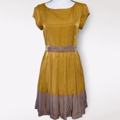Dear Creatures Anthropologie XS Yellow Dress Mini Party ALine Pleated Slip Bow - Image 1 of 4