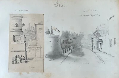 ITALIE LOT DEUX DESSINS VILLE DE GÊNES 1850 CARNET DE VOYAGE - Photo 1/3