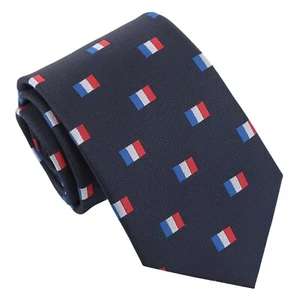 Navy French Flag Embroidered Patterned Novelty Classic Mens Tie by DQT - Picture 1 of 2