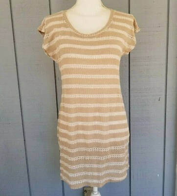 Motherhood Maternity Tunic Top Womens Small White Tan Stripe Ltwt Sweater Knit - Image 1 of 4