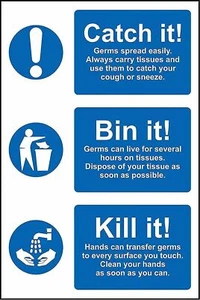 Germs spread easily bin it wash your hands hygiene metal park safety sign - Picture 1 of 1