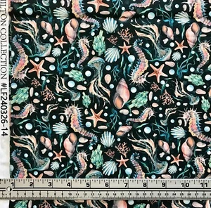 Sea life Seahorses Star Fish Shells Cotton Quilting Fabric Fat Quarters - Picture 1 of 1