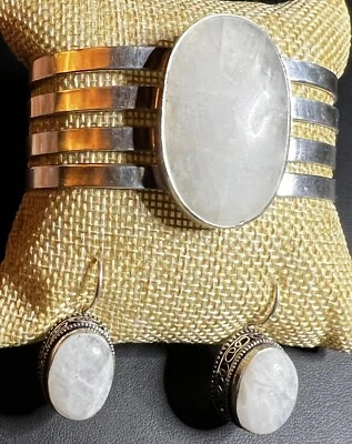 Romantic Rainbow Moonstone  Handmade Adjustable Bangle Jewelry  Set 54 Gms Foto 1 de 4