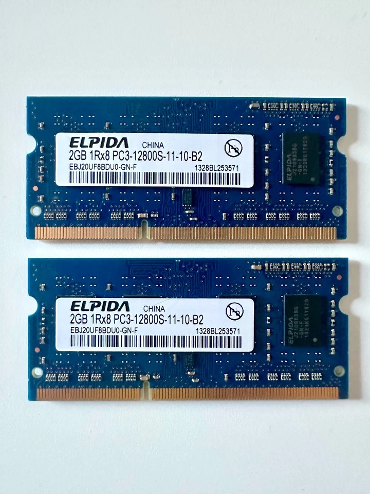 Elpida 4GB (2x2GB) DDR3 Memory - 1Rx8 PC3-12800S-11-10-B2 from MacBook Air 2011 - Image 1 of 4