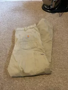 Carhartt Trousers Mens Size 38 Relaxed Fit Carpenter Workwear Beige Bottom Pants - Picture 1 of 8