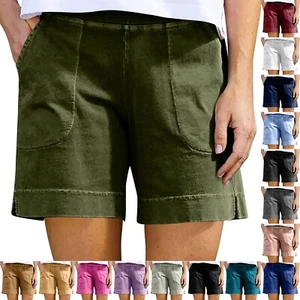 Women's Casual Summer Elastic Beach Shorts Solid Casual Shorts - Picture 1 of 42
