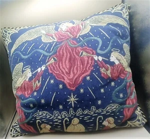 Vintage Multicolor Christmas 3 angels Pillow 15 x 15 Beautiful Colors - Picture 1 of 5