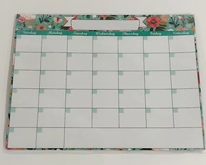 Refrigerator Magnetic Whiteboard Monthly Calendar w/ Flowers & To Do List 14x11 - Picture 1 of 4