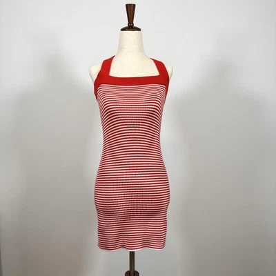 Vestido Bikinis Pink Frankies Para Mujer XS Rojo Blanco Halter Tejido Bodycon Rayas Foto 1 de 4