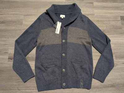 Nuevo con etiquetas Cárdigan Sonoma Para Hombre Azul Gris Tejido Chal Cuello Codo Parche Talla Grande Foto 1 de 4