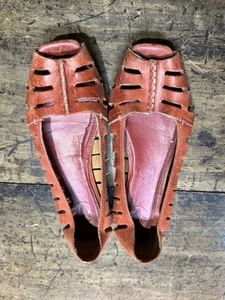 Frye Open Peep Toe Flats Cut Outs Slats Women 7.5 Leather Red Terra Cotta - Picture 1 of 6