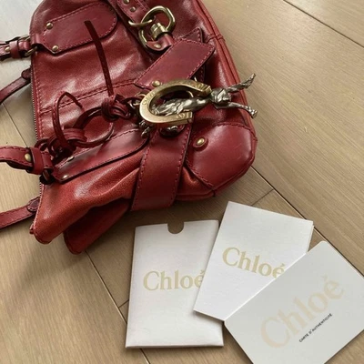 Auth CHLOE Kerala Handbag Leather Y2K Vintage Red Shoulder bag w/Horse charm - Image 1 of 4