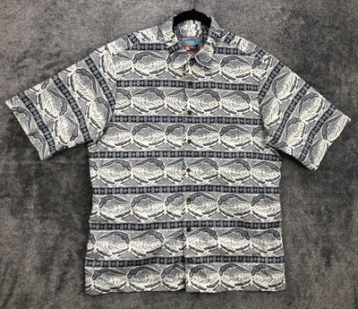 Reyn Spooner Kealaka's Shirt Mens Large Blue White Hawaiian Aloha Button Front - Image 1 of 4