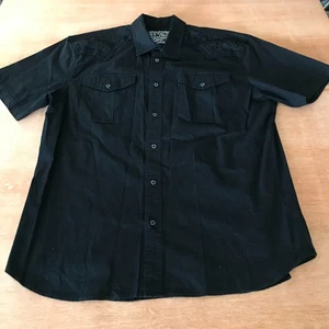 Affliction Black Premium Slim Shirt Men 2XL Black Button Up Pocket Embroidered - Picture 1 of 17