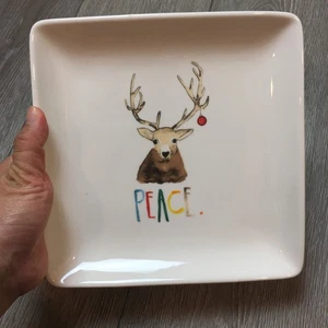 Rae Dunn Weihnachten Rentier Frieden 8" Teller Brandneu - Bild 1 von 5