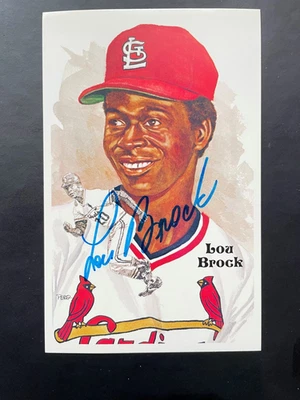 Lou Brock Perez Steele Hall of Fame Postcard Auto - JSA Authenticated! - Image 1 of 4