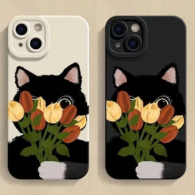 Case For iPhone 16 Pro Max 16E 15 14 11 13 12 XR XS 8 7 Flowers Cat Phone Cover - Image 1 of 4