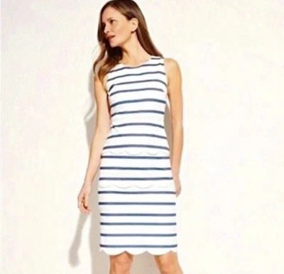 NUEVO J. McLaughlin Vestido Providence Funda Festoneada Rayas Azul Marino Blanco Para Mujer 8 Foto 1 de 4