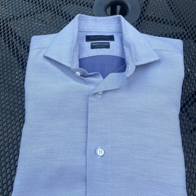 Massimo Dutti Men's 100% Cotton Made In Spain Blue Spread Collar Shirt 15.5 - Image 1 of 4
