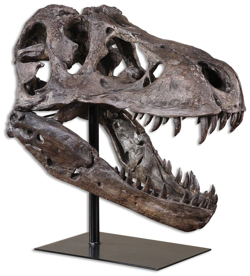 Estatua Calavera Tyrannosaurus 20" Alto Castaño Marrón Gris Foto 1 de 1