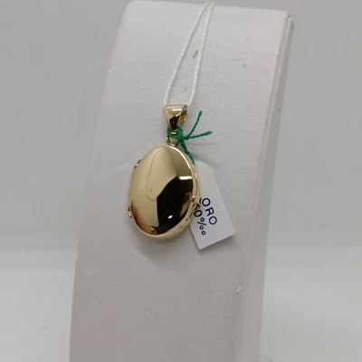 Pendentif Porte-Photo Fermé En Forme Ovale Lisse Or Jaune 18KT 4,85 GR. - Photo 1/4