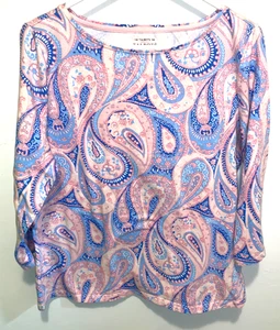 Talbots The Talbots Tee Women's PETITE Pink Blue Paisley Print 3/4 Sleeve XLp - Picture 1 of 6