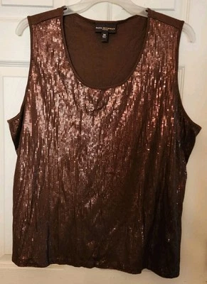 Blusa sin mangas adornada con lentejuelas Dana Buchman talla 3XL marrón elástico  Foto 1 de 4