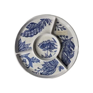 Rachel Zoe Blue Botanical Floral Melamine Round Platter Plate Serving Relish - Picture 1 of 5