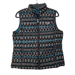 Ariat Ideal Down Vest Womens L Lightweight Puffer Sleeveless Ikat Print Farm - Picture 1 of 5