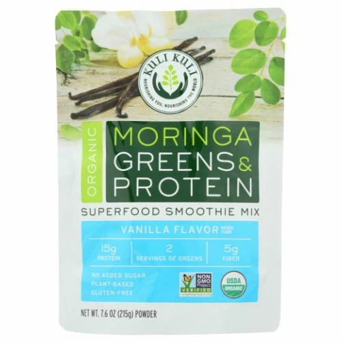 Смесь суперпродуктов для смузи Moringa Greens & Protein ваниль 7,6 унции от Kuli Kuli - Изображение 1 из 1