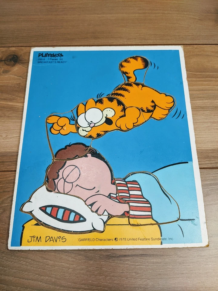 Garfield Puzzle Cat 1978 Vintage Wooden Playskool Breakfast's Ready 7 Pieces - Image 1 of 1