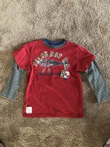 NWT Naartjie Boys Long Sleeved Red Gray Striped Helicopter Shirt Size 6 - Picture 1 of 6