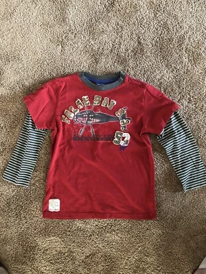 Новый с Ярлыками Naartjie мальчиков с длинными рукавами красный серый в полоску вертолет рубашка размер 6 - Изображение 1 из 4