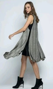 VOCAL Womens XL Cardigan Duster Vest Faux Suede Trim Reptile Metallic Silver - Picture 1 of 14